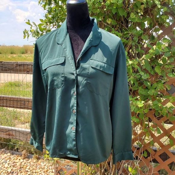 Worthington Women's Petite Green Button-Up Blouse Size 6P EUC - Picture 8 of 11